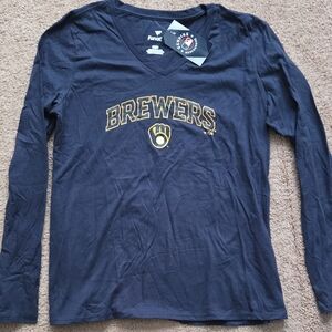 Fanatics Navy Brewers V-Neck Long Sleeve Shirt